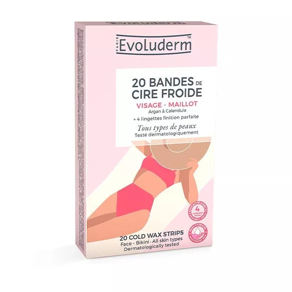 20 Bandes Dépilatoires de Cire Froide - Visage & Maillot - Evoluderm