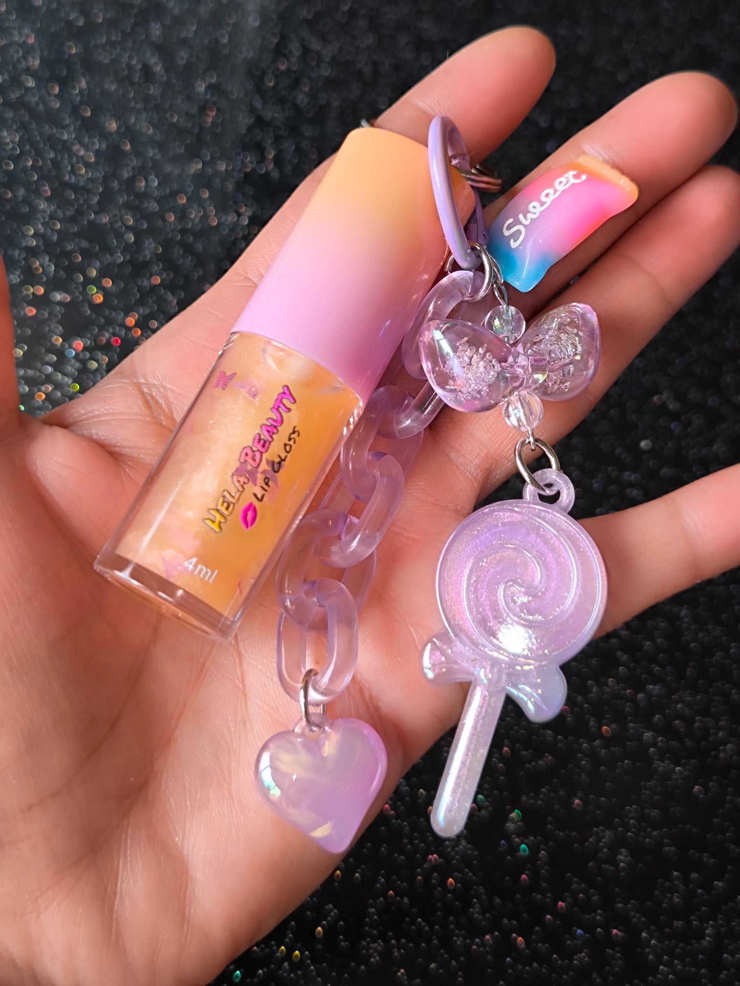 PORTE CLÉ GLOSS ORANGE & PURPLE BUTTERFLY - HELA BEAUTY