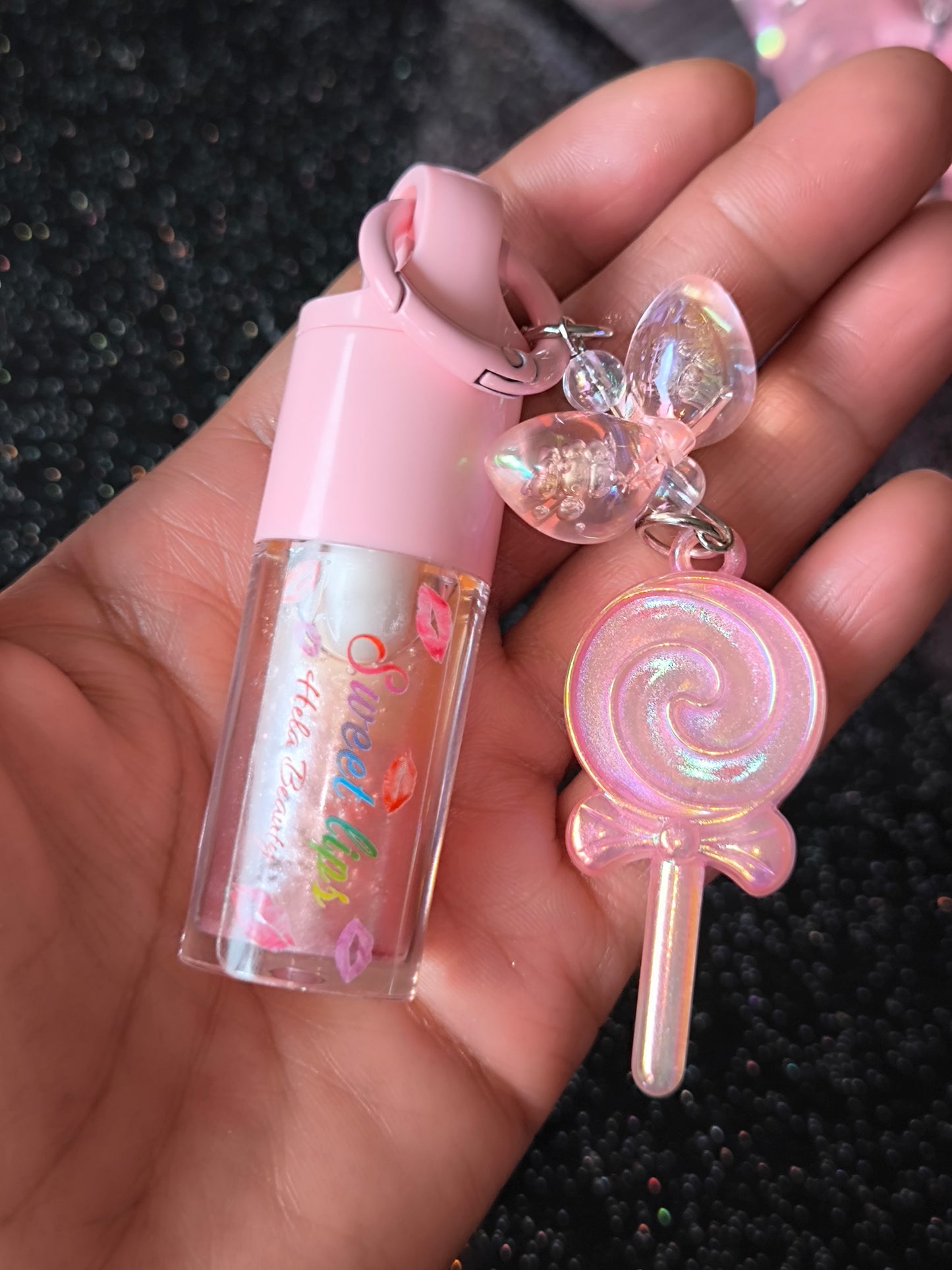 PORTE CLÉ HUILE À LÈVRES SCINTILLANTE PASTÈQUE 🍉 SUCETTE 🍭