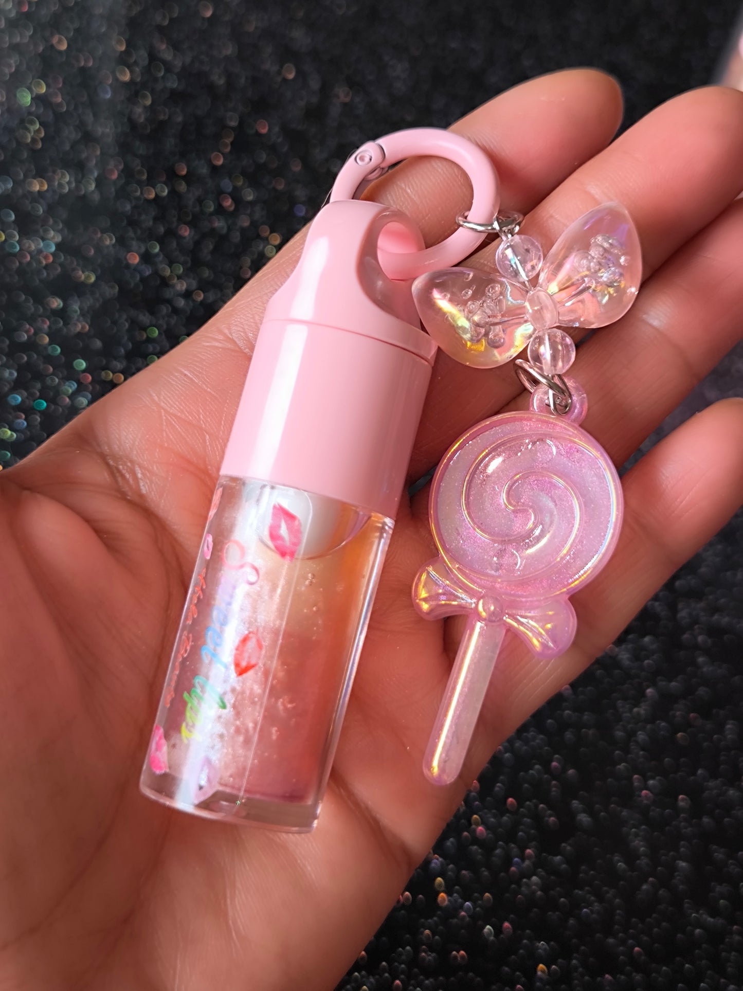 PORTE CLÉ HUILE À LÈVRES SCINTILLANTE PASTÈQUE 🍉 SUCETTE 🍭