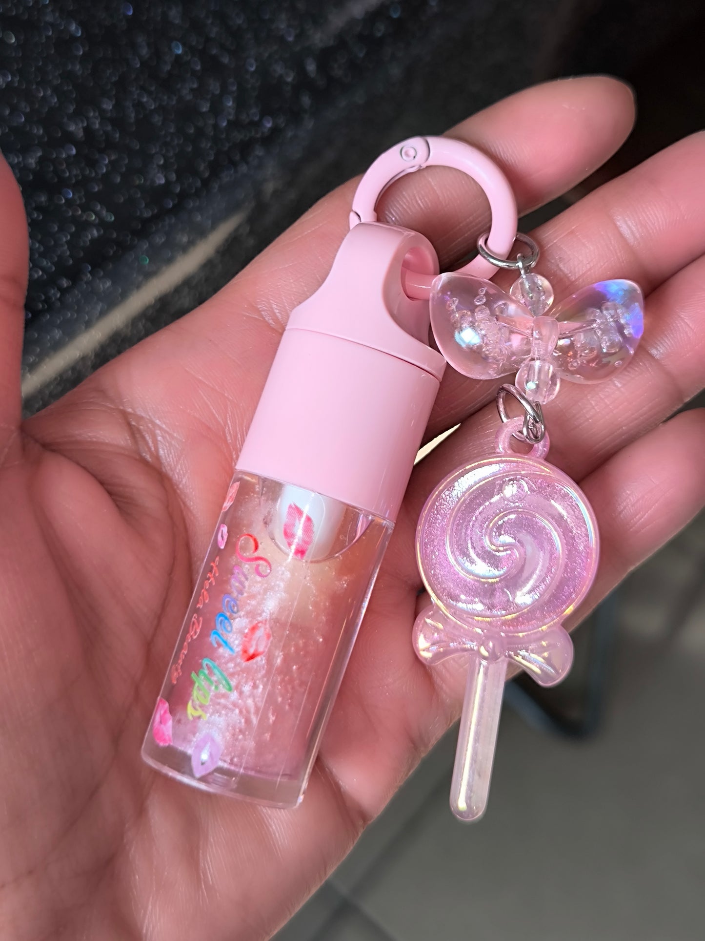 PORTE CLÉ HUILE À LÈVRES SCINTILLANTE PASTÈQUE 🍉 SUCETTE 🍭