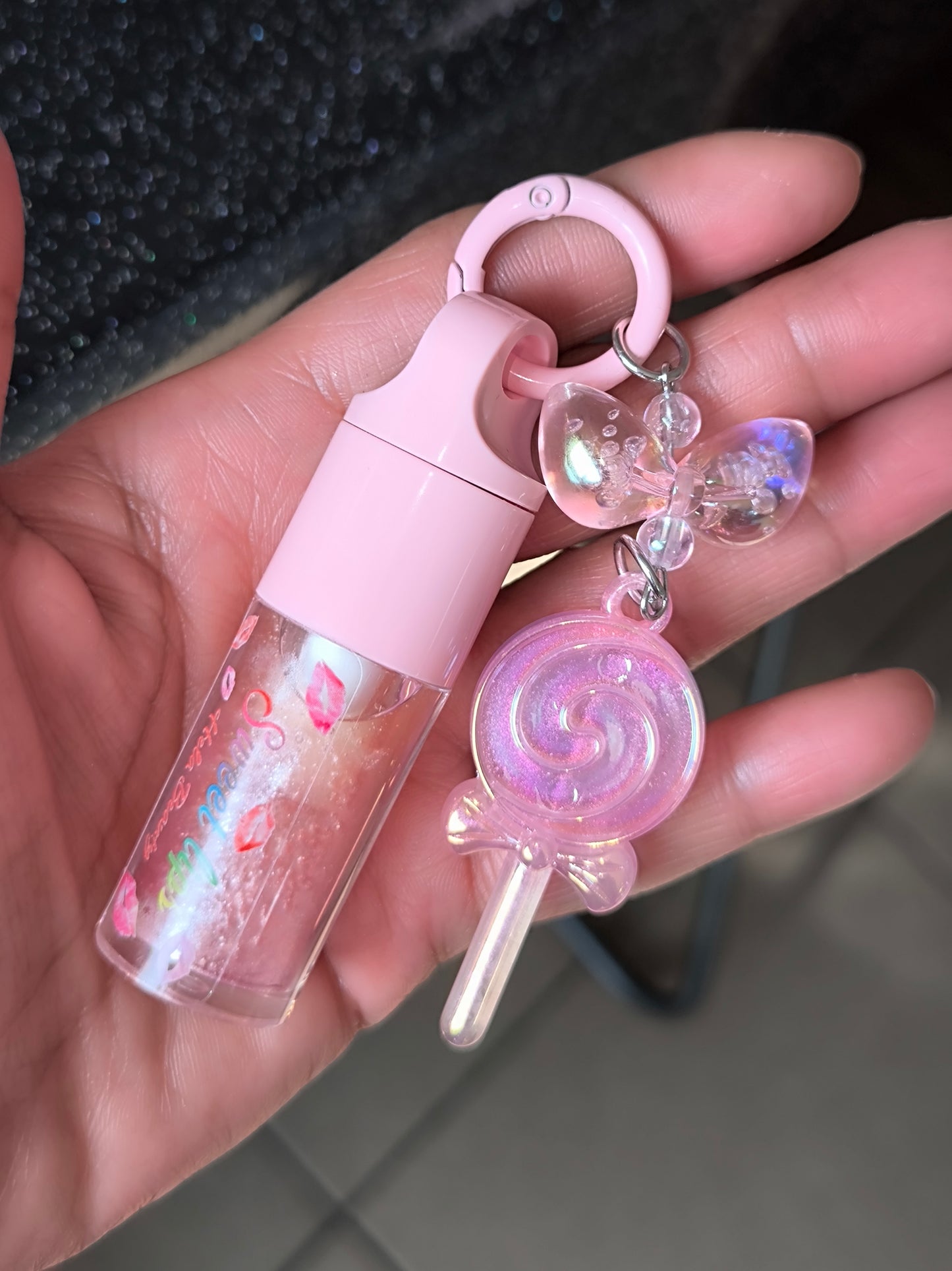 PORTE CLÉ HUILE À LÈVRES SCINTILLANTE PASTÈQUE 🍉 SUCETTE 🍭