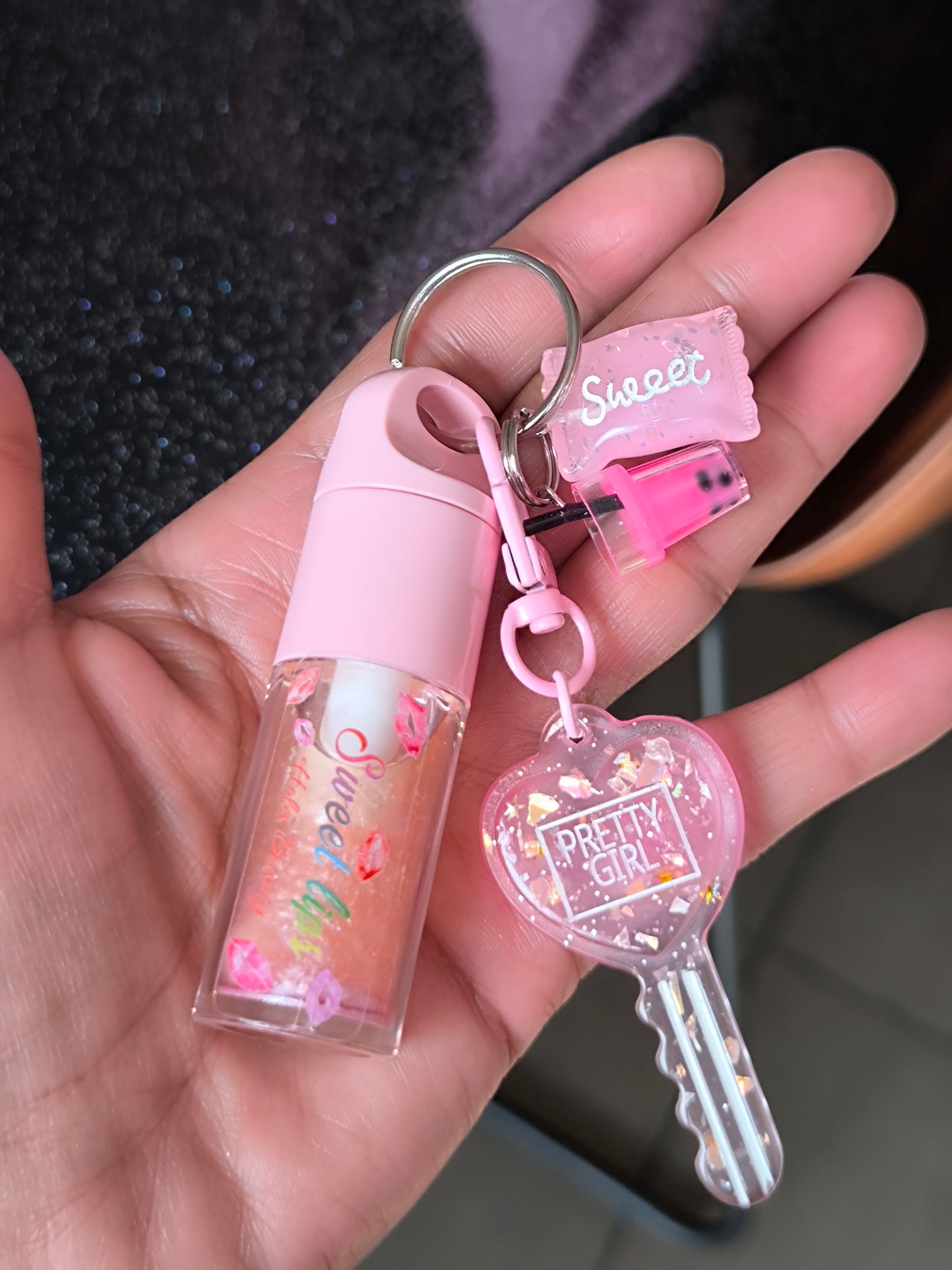 PORTE CLÉ HUILE À LÈVRES SCINTILLANTE PASTÈQUE KEYCHAIN 🍉