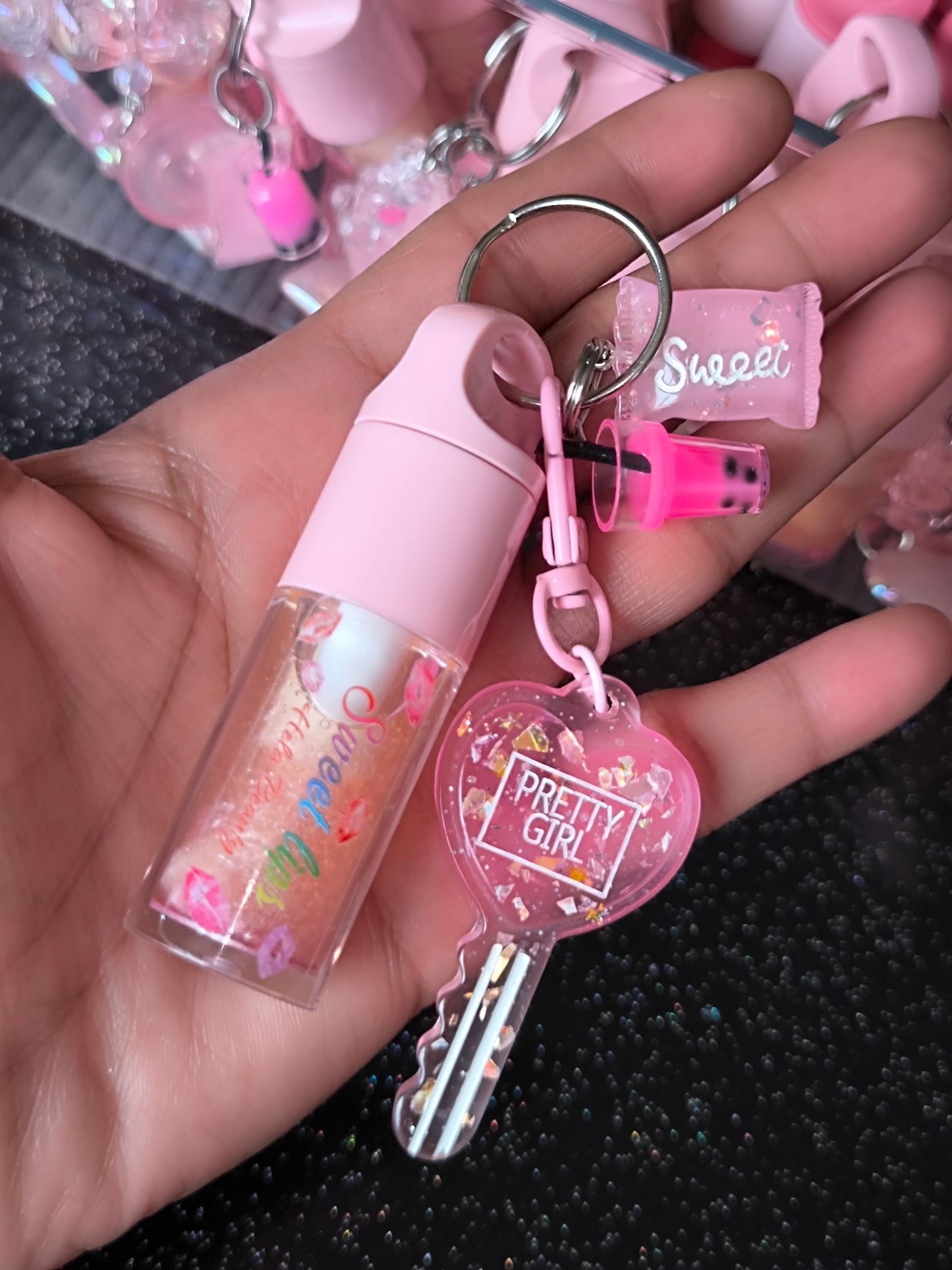 PORTE CLÉ HUILE À LÈVRES SCINTILLANTE PASTÈQUE KEYCHAIN 🍉