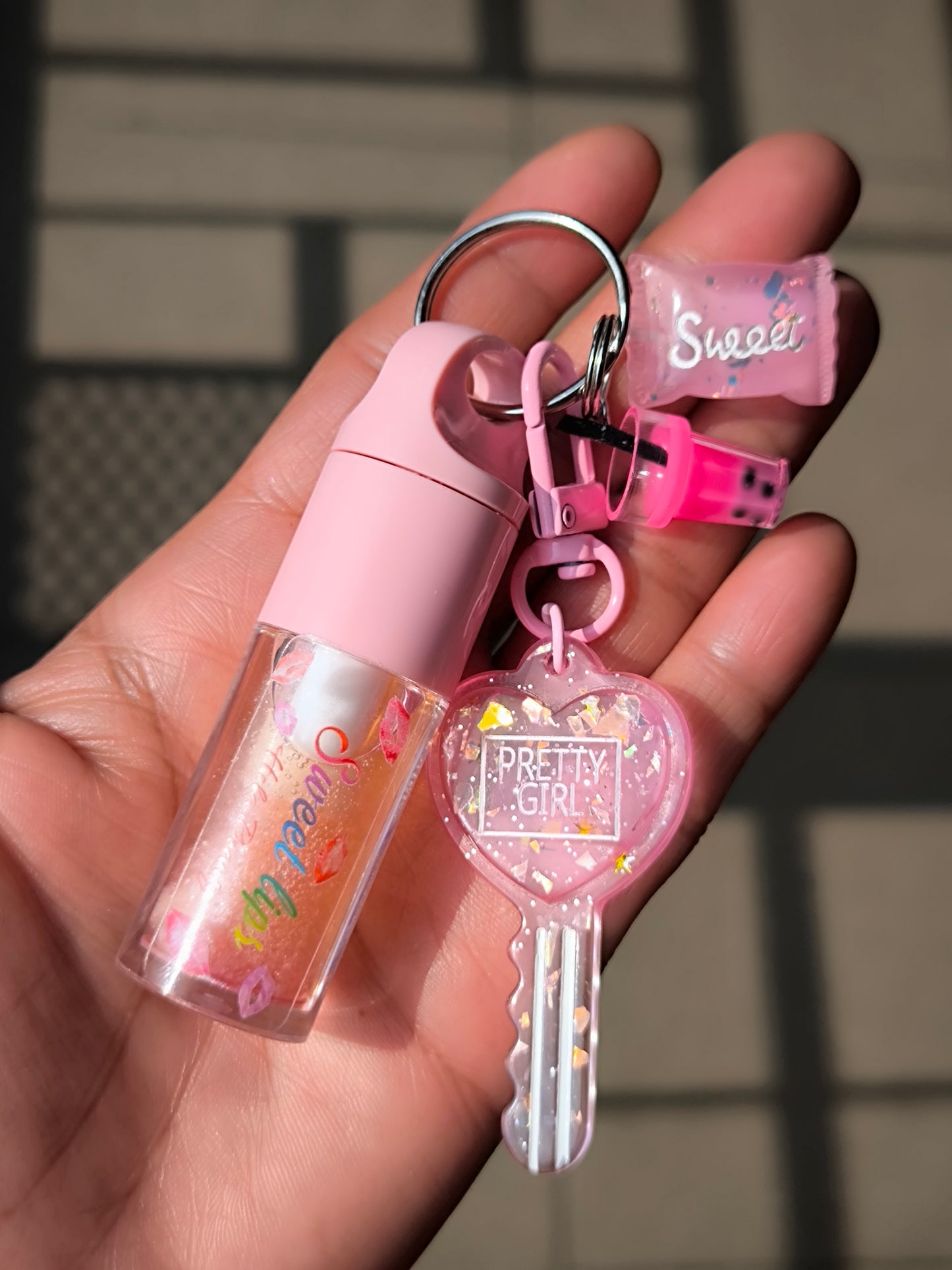 PORTE CLÉ HUILE À LÈVRES SCINTILLANTE PASTÈQUE KEYCHAIN 🍉