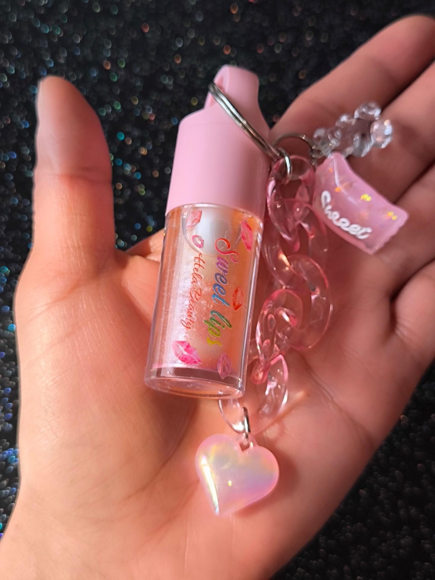 PORTE CLÉ HUILE À LÈVRES SCINTILLANTE 🍉 CŒUR 💓
