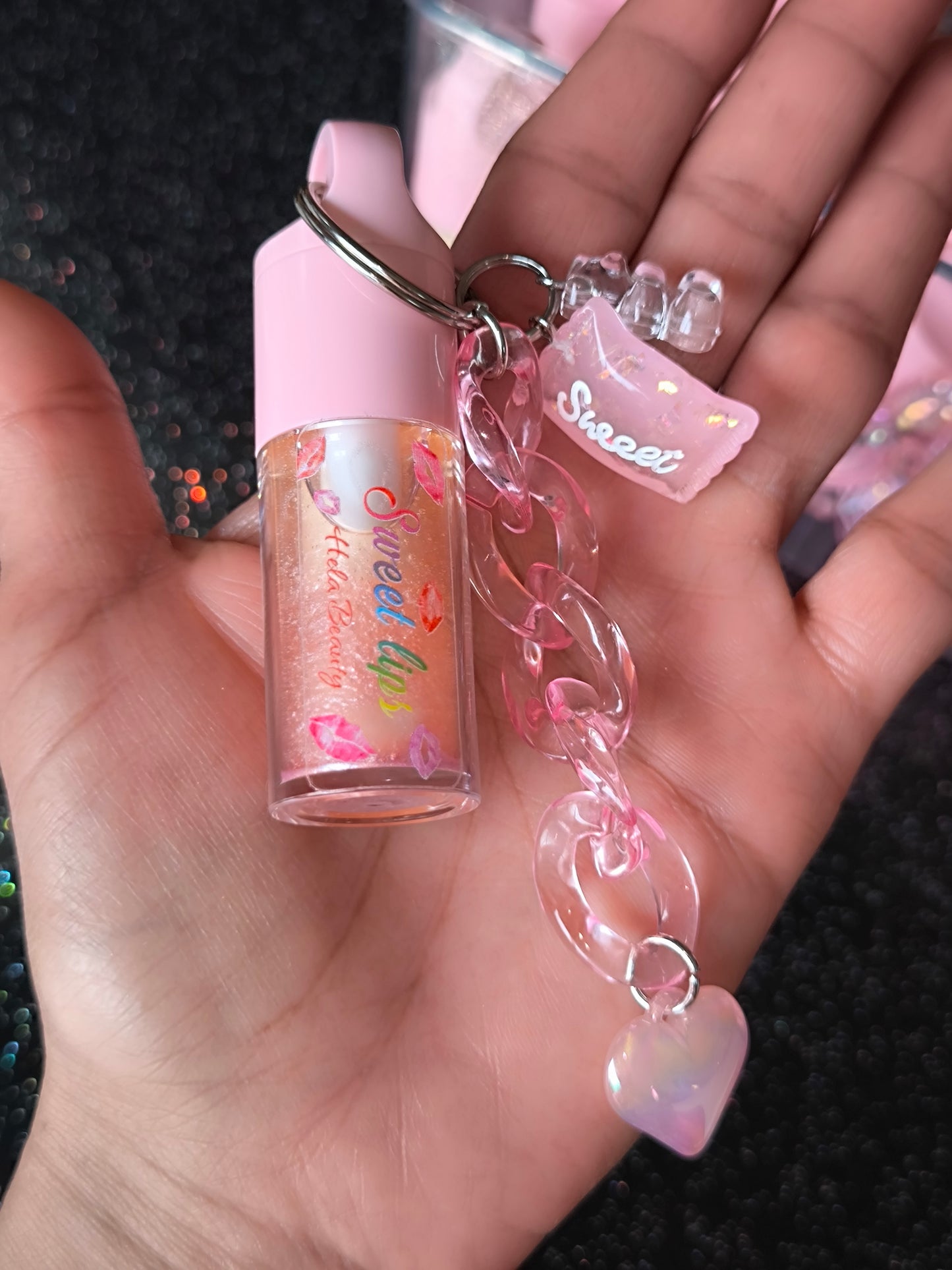 PORTE CLÉ HUILE À LÈVRES SCINTILLANTE 🍉 CŒUR 💓