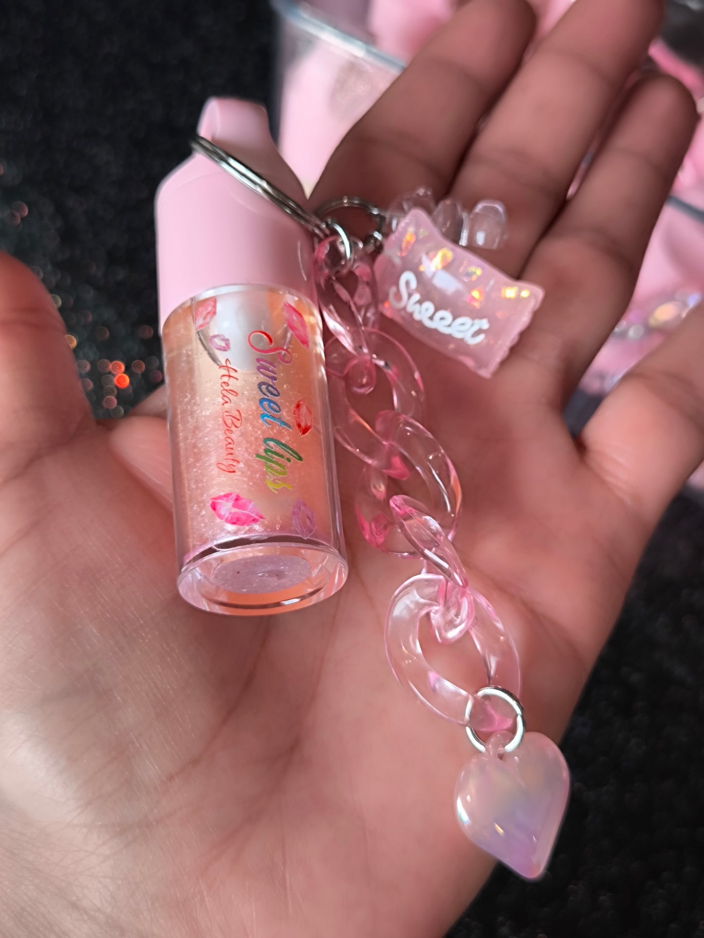 PORTE CLÉ HUILE À LÈVRES SCINTILLANTE 🍉 CŒUR 💓