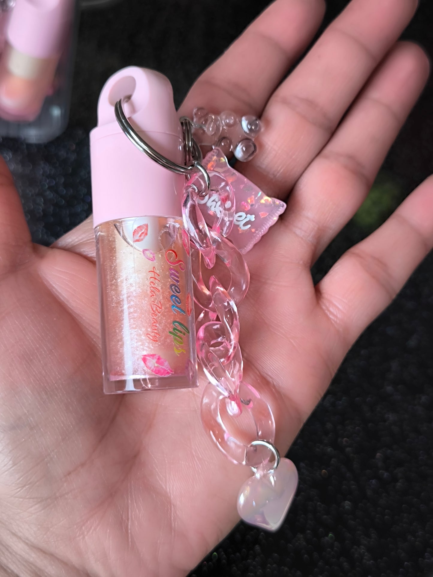 PORTE CLÉ HUILE À LÈVRES SCINTILLANTE 🍉 CŒUR 💓