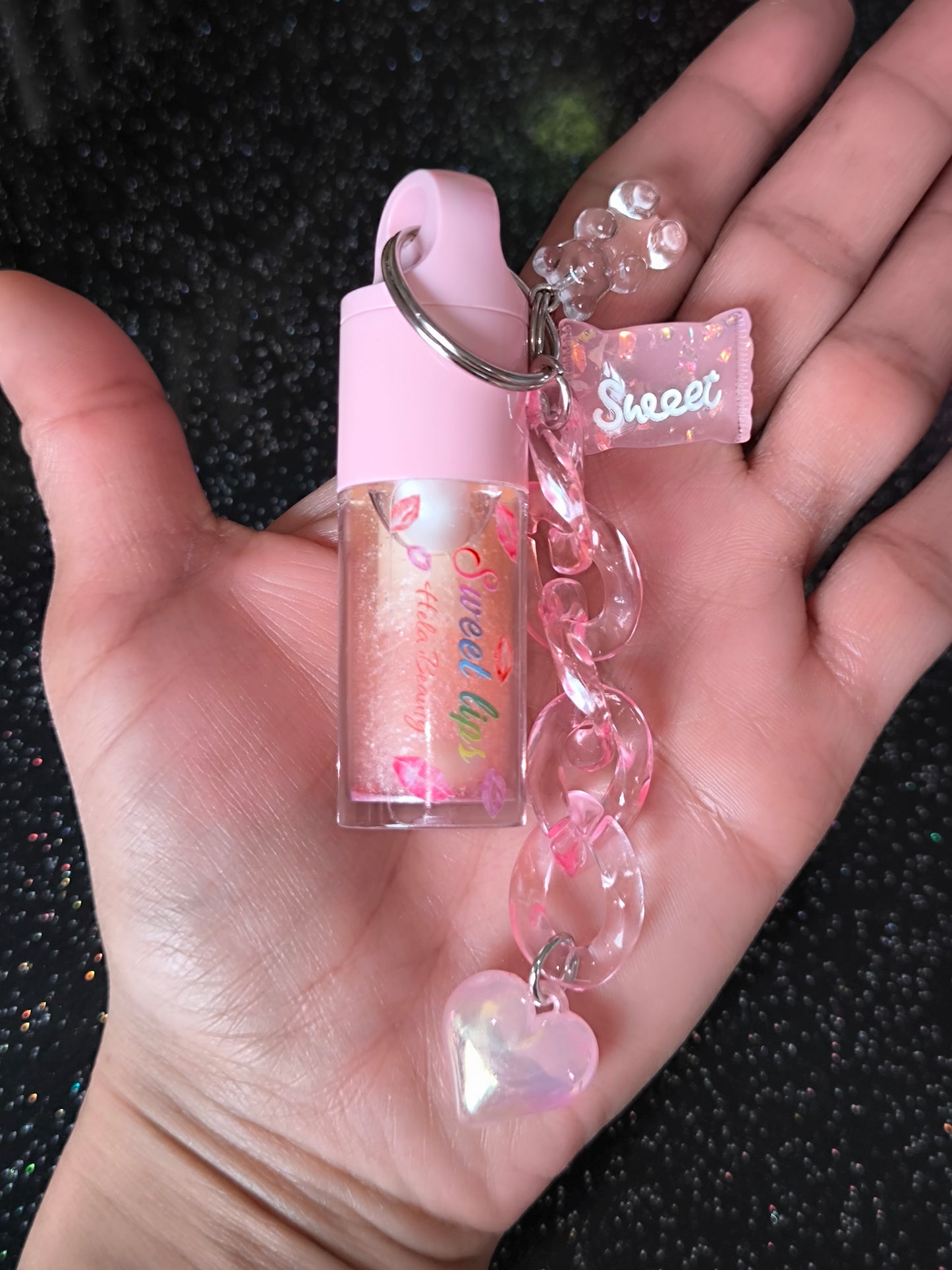PORTE CLÉ HUILE À LÈVRES SCINTILLANTE 🍉 CŒUR 💓