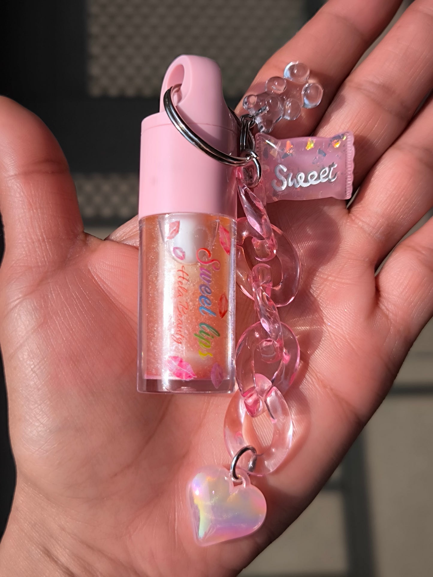 PORTE CLÉ HUILE À LÈVRES SCINTILLANTE 🍉 CŒUR 💓