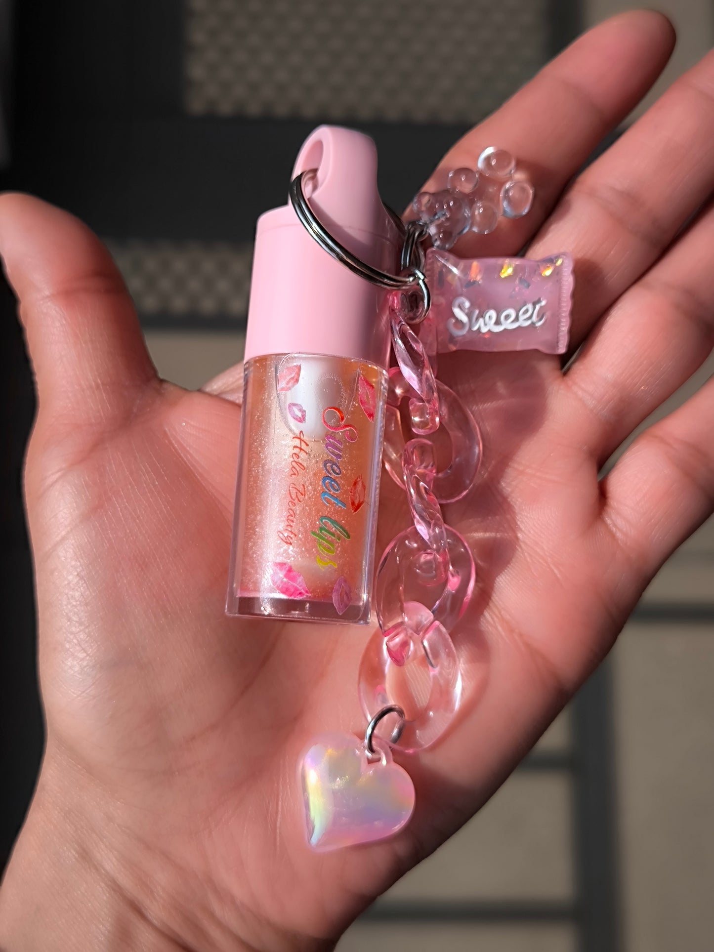 PORTE CLÉ HUILE À LÈVRES SCINTILLANTE 🍉 CŒUR 💓