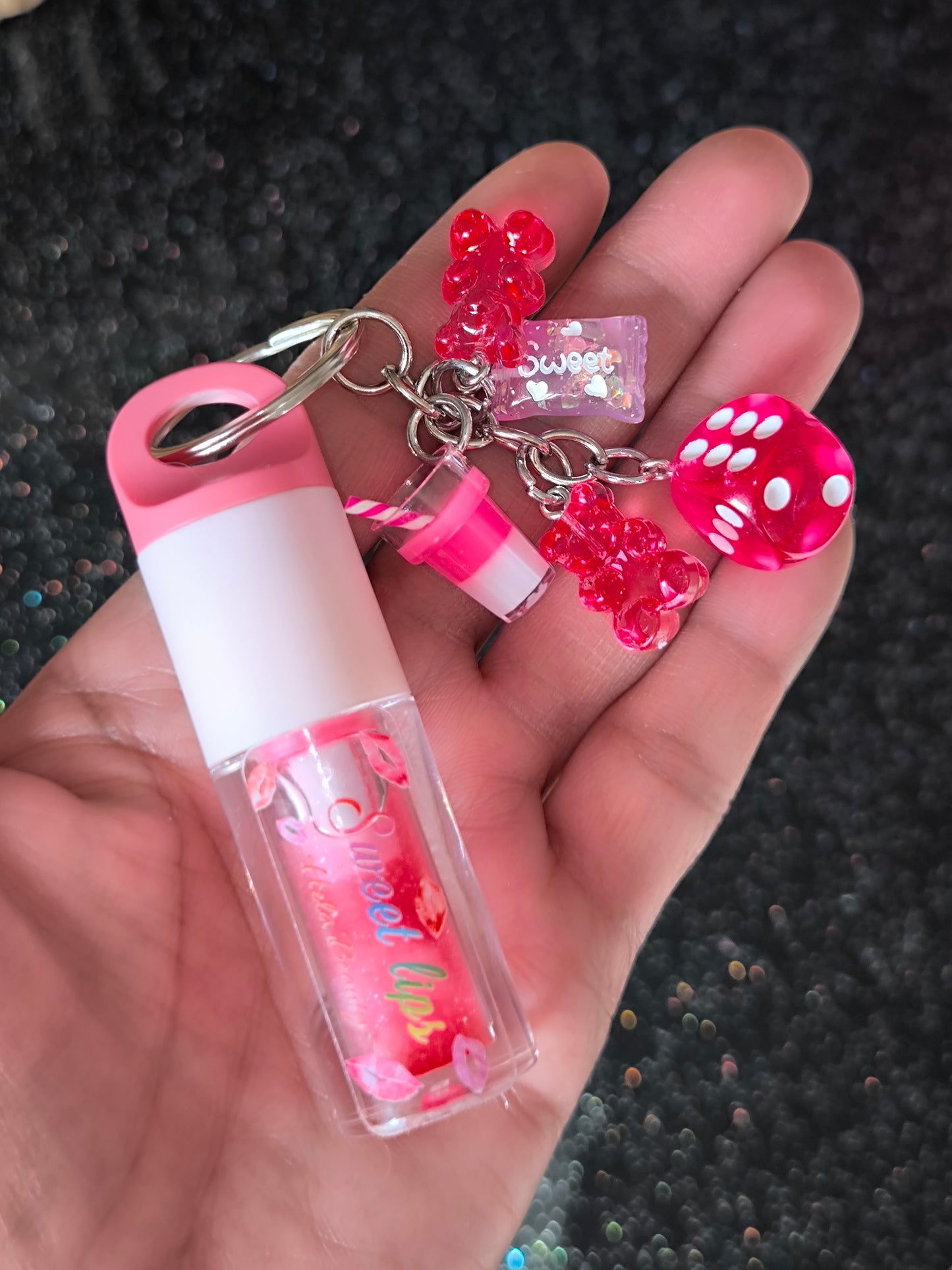 PORTE CLÉ HUILE À LÈVRES SCINTILLANTE FRAISE 🍓 (2)