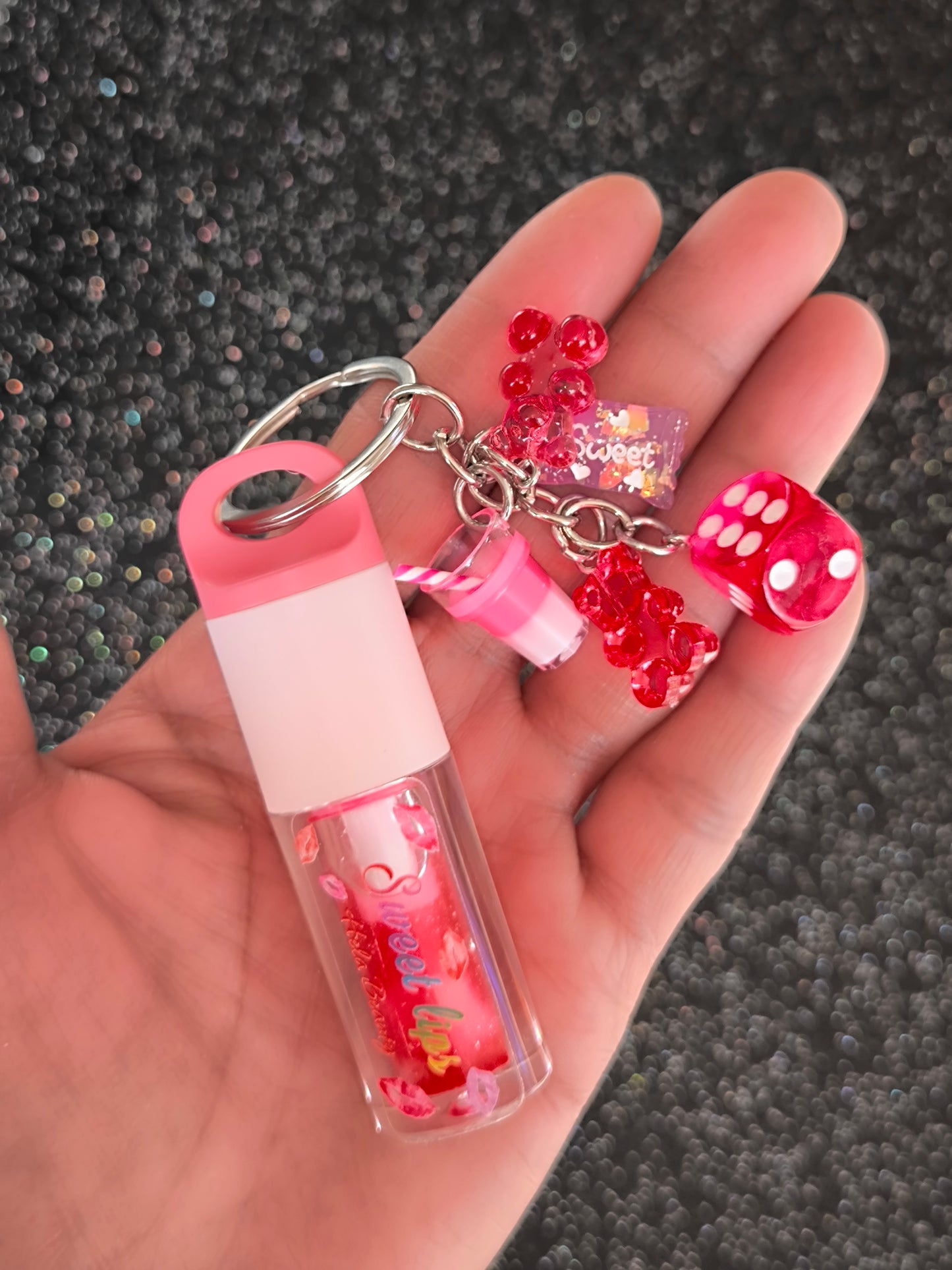 PORTE CLÉ HUILE À LÈVRES SCINTILLANTE FRAISE 🍓 (2)