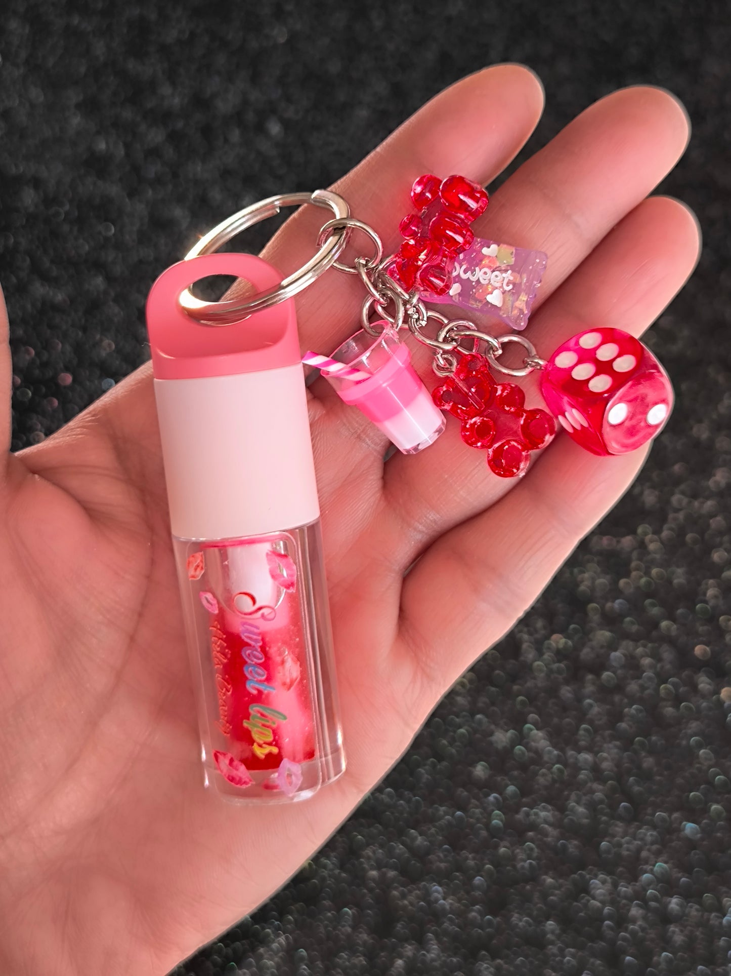 PORTE CLÉ HUILE À LÈVRES SCINTILLANTE FRAISE 🍓 (2)
