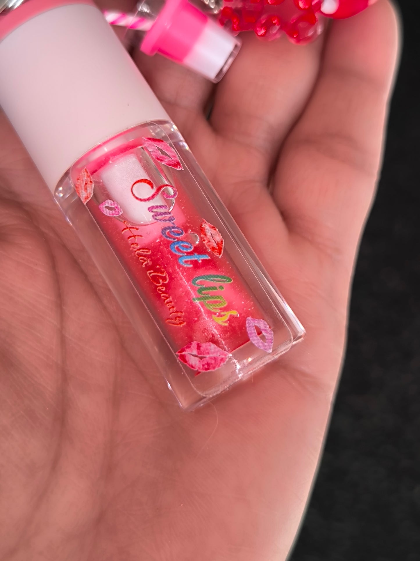 PORTE CLÉ HUILE À LÈVRES SCINTILLANTE FRAISE 🍓 (2)