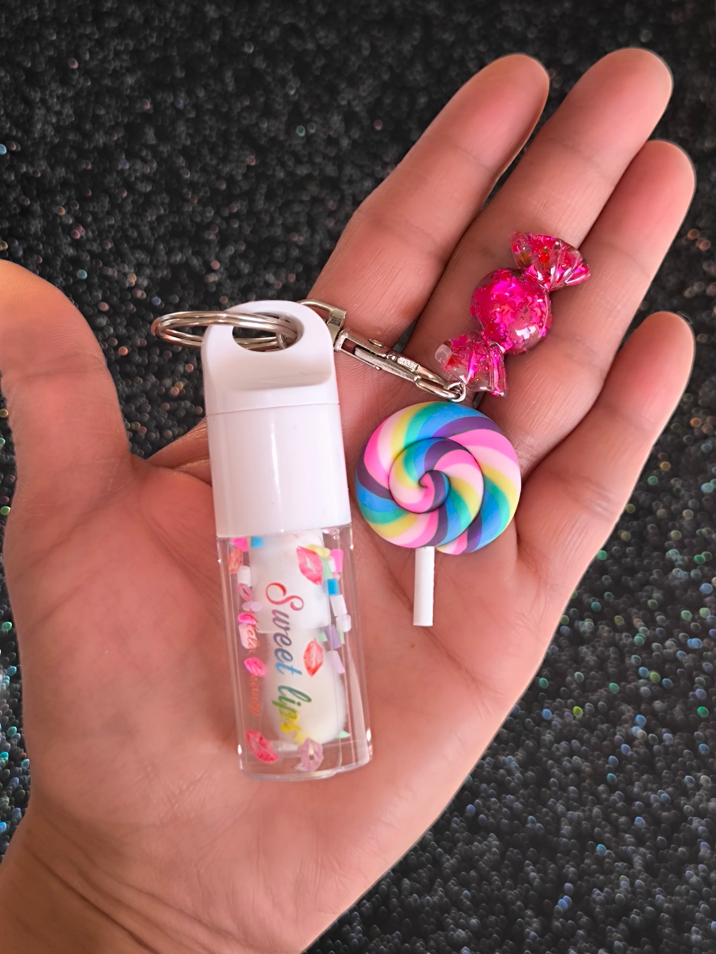 PORTE CLÉ GLOSS CONFETTIS SUCETTE