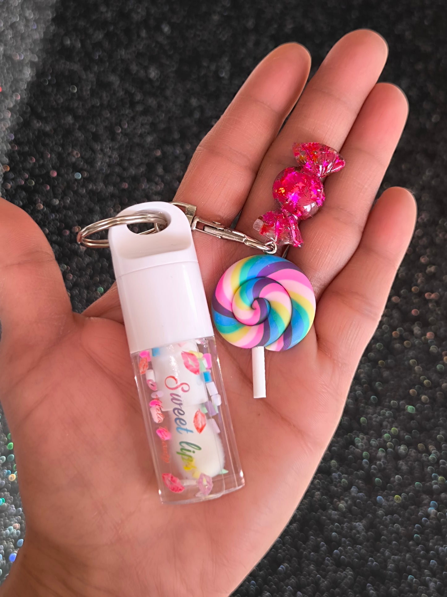 PORTE CLÉ GLOSS CONFETTIS SUCETTE