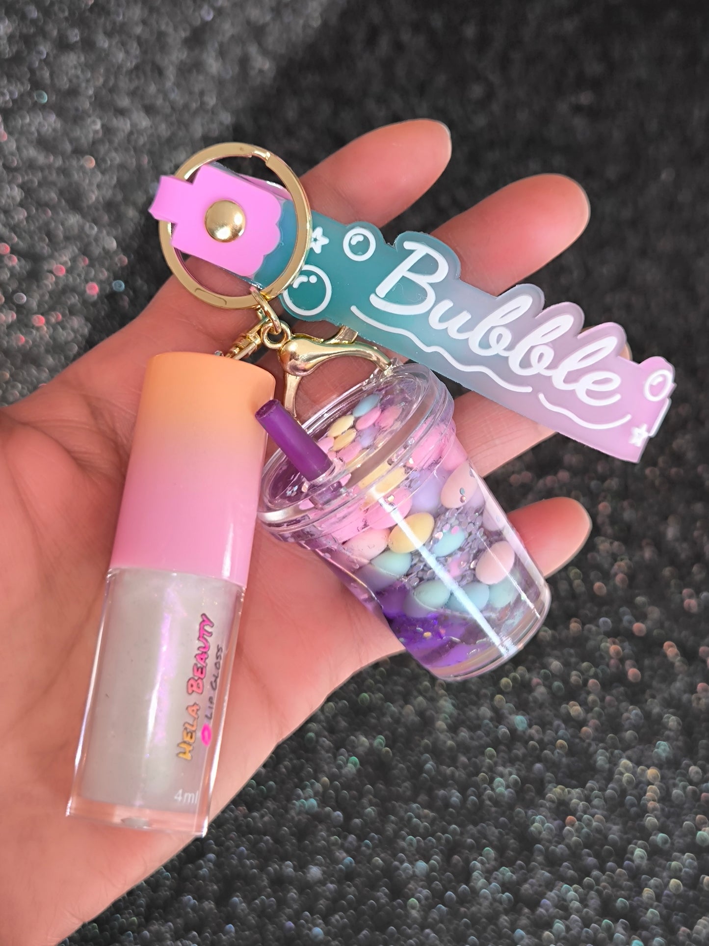 PORTE CLÉ GLOSS ORANGE & PURPLE BUBBLES - HELA BEAUTY