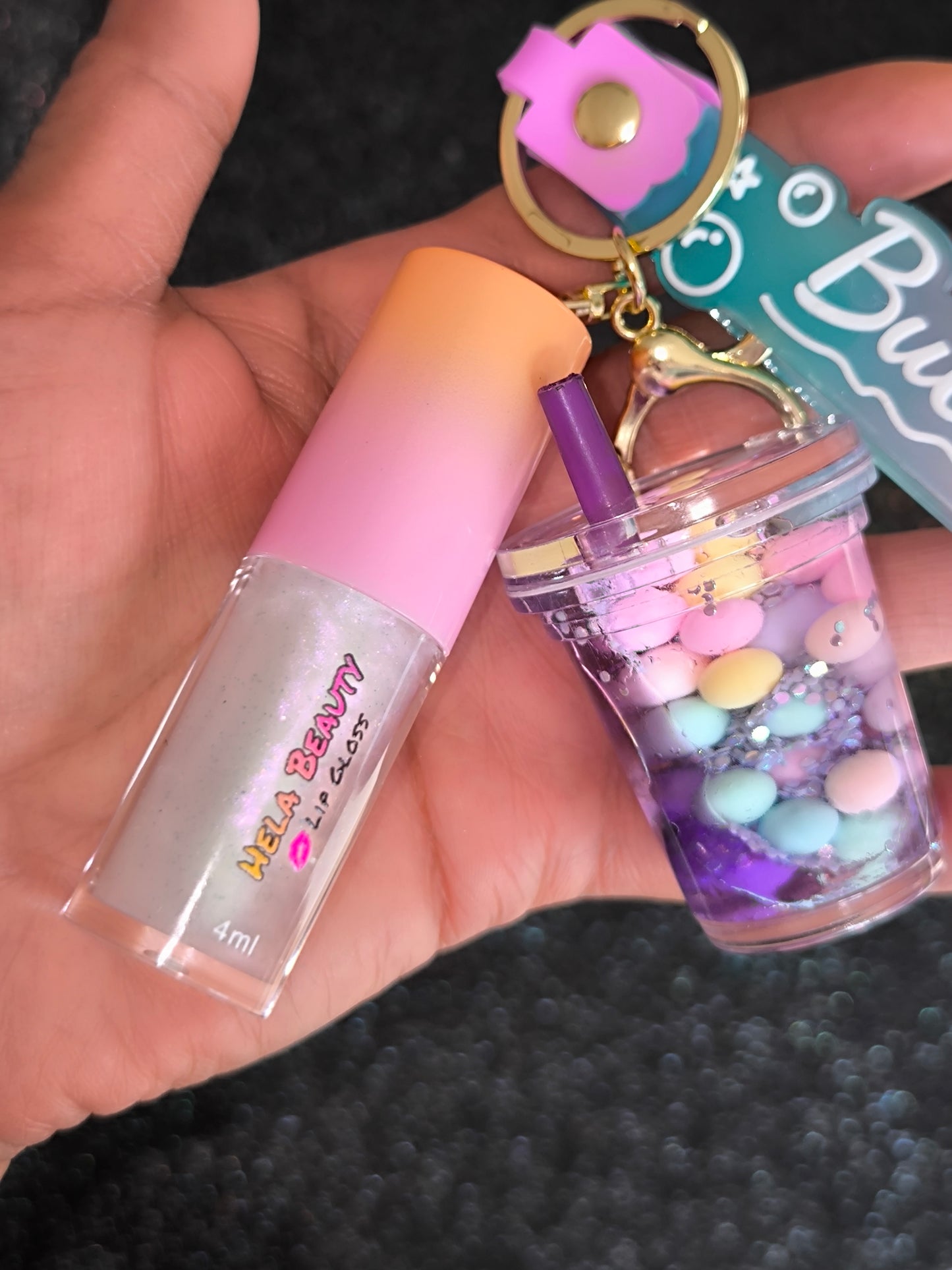 PORTE CLÉ GLOSS ORANGE & PURPLE BUBBLES - HELA BEAUTY