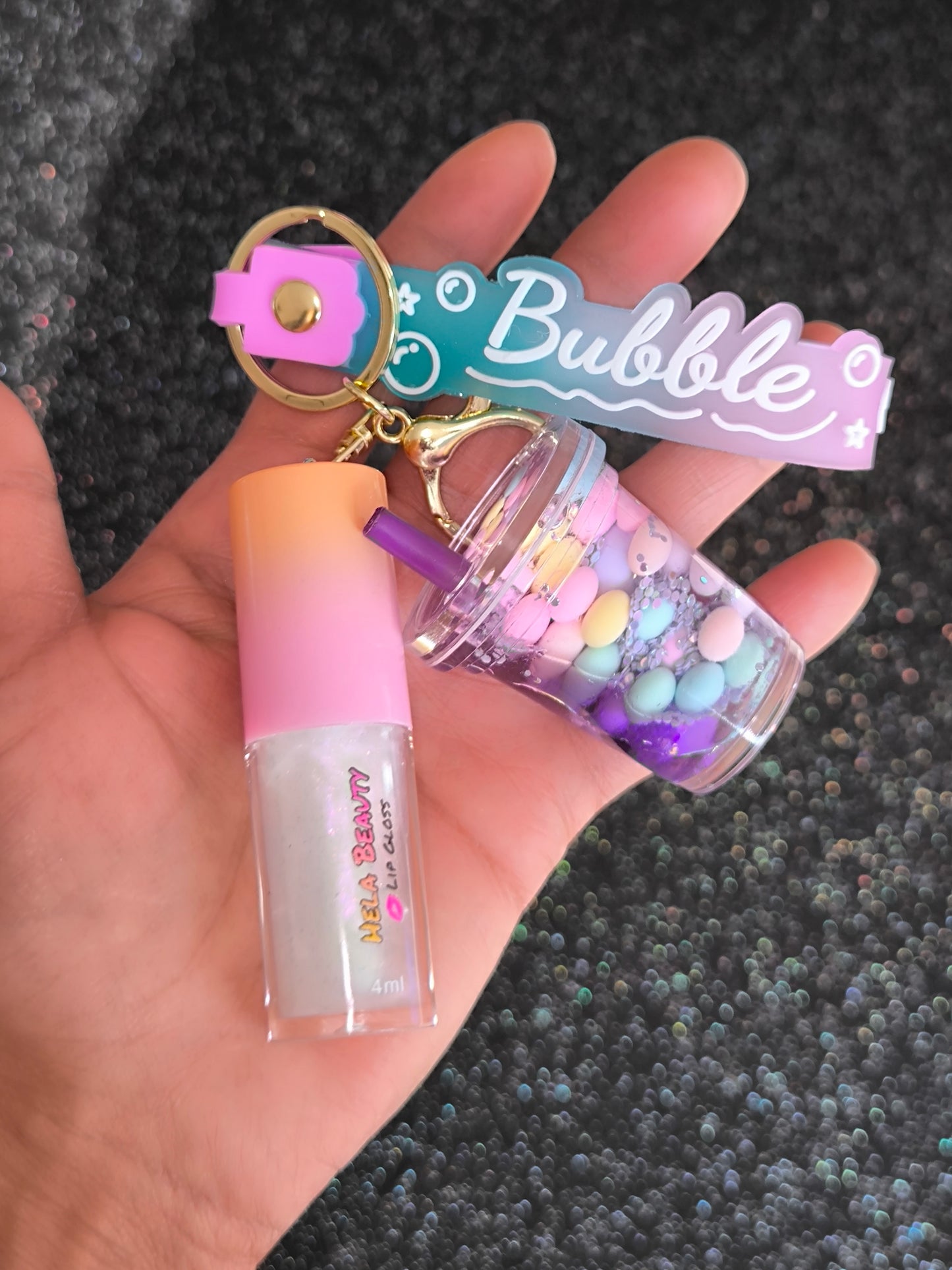 PORTE CLÉ GLOSS ORANGE & PURPLE BUBBLES - HELA BEAUTY