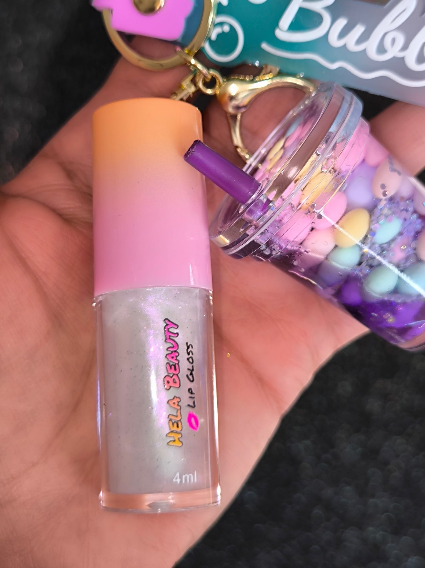 PORTE CLÉ GLOSS ORANGE & PURPLE BUBBLES - HELA BEAUTY