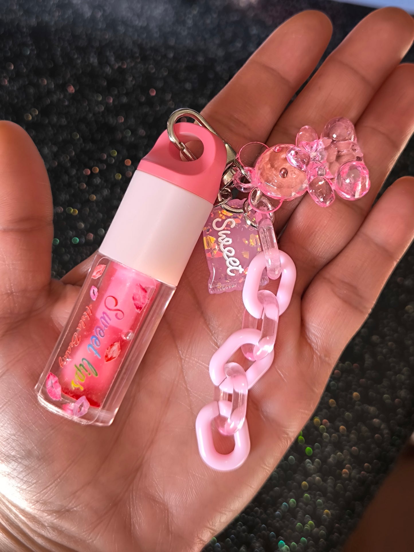 PORTE CLÉ HUILE À LÈVRES SCINTILLANTE FRAISE 🍓 (1)