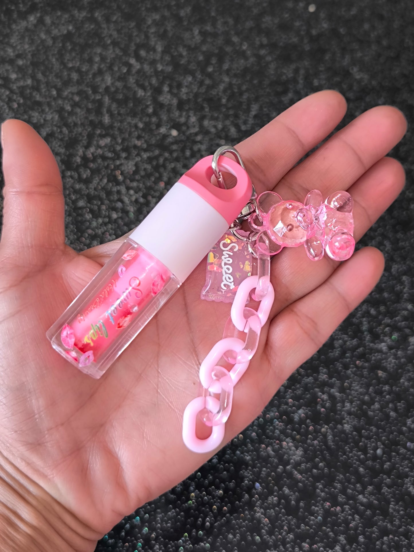 PORTE CLÉ HUILE À LÈVRES SCINTILLANTE FRAISE 🍓 (1)