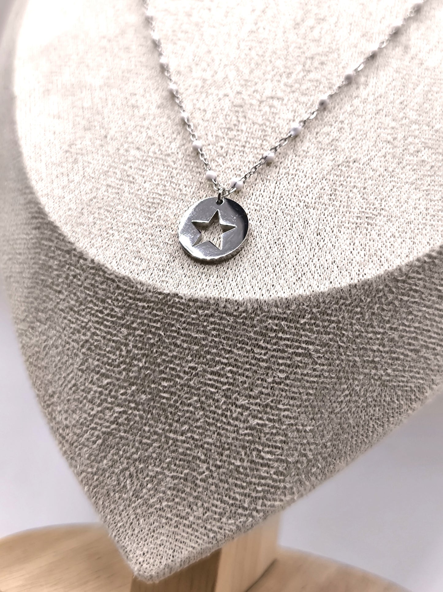 COLLIER PERLA STAR WHITE SILVER