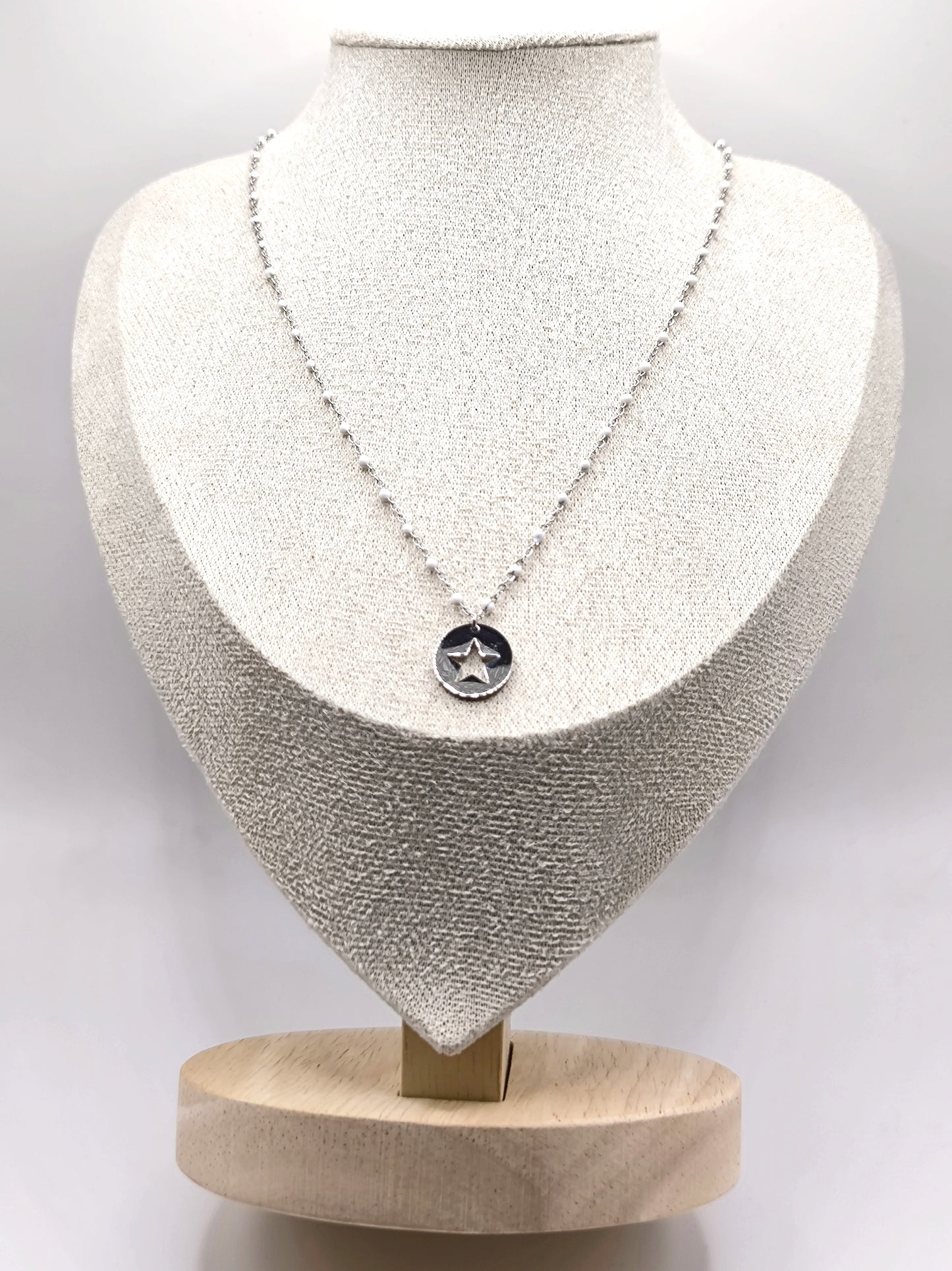 COLLIER PERLA STAR WHITE SILVER