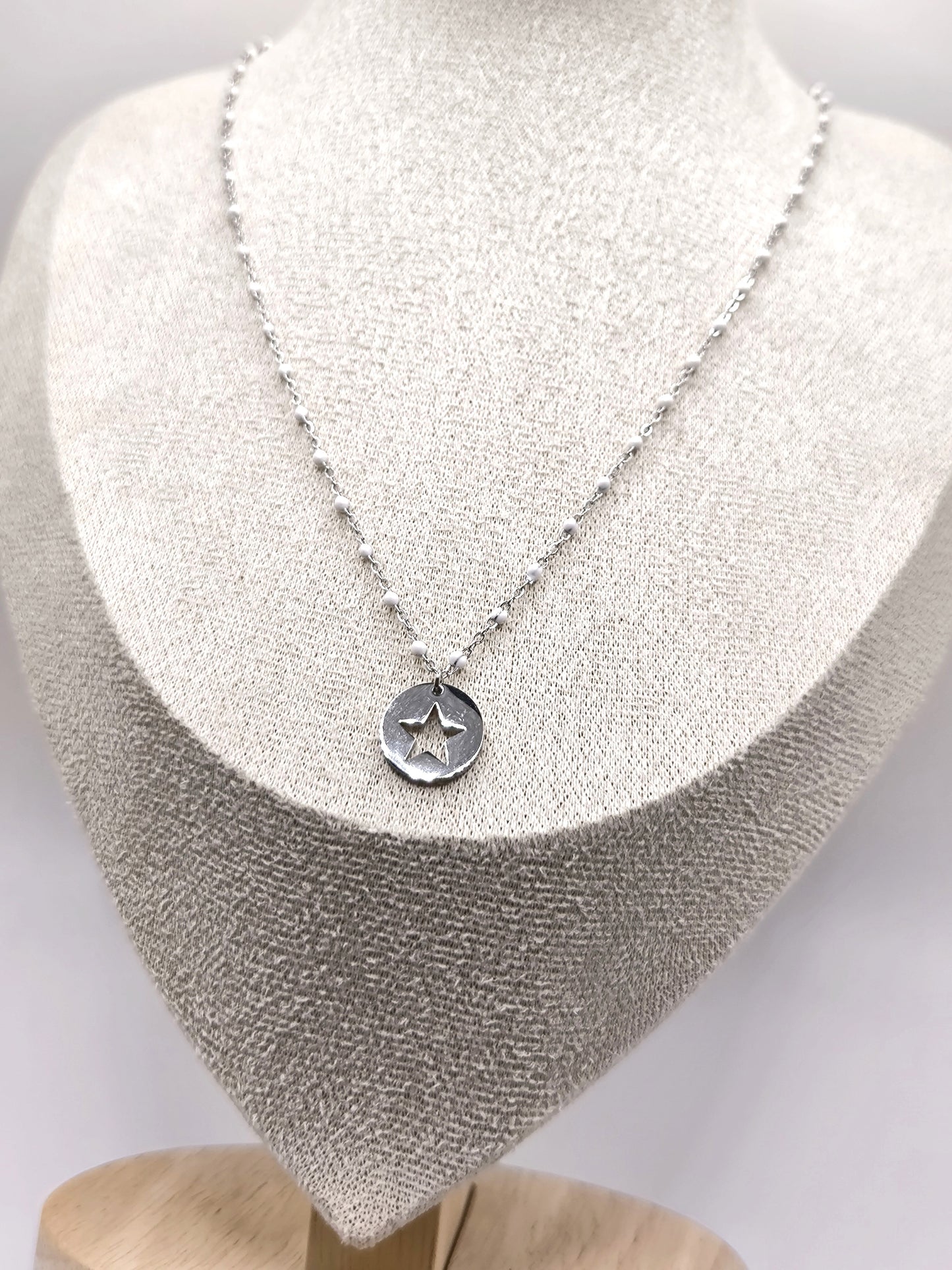COLLIER PERLA STAR WHITE SILVER