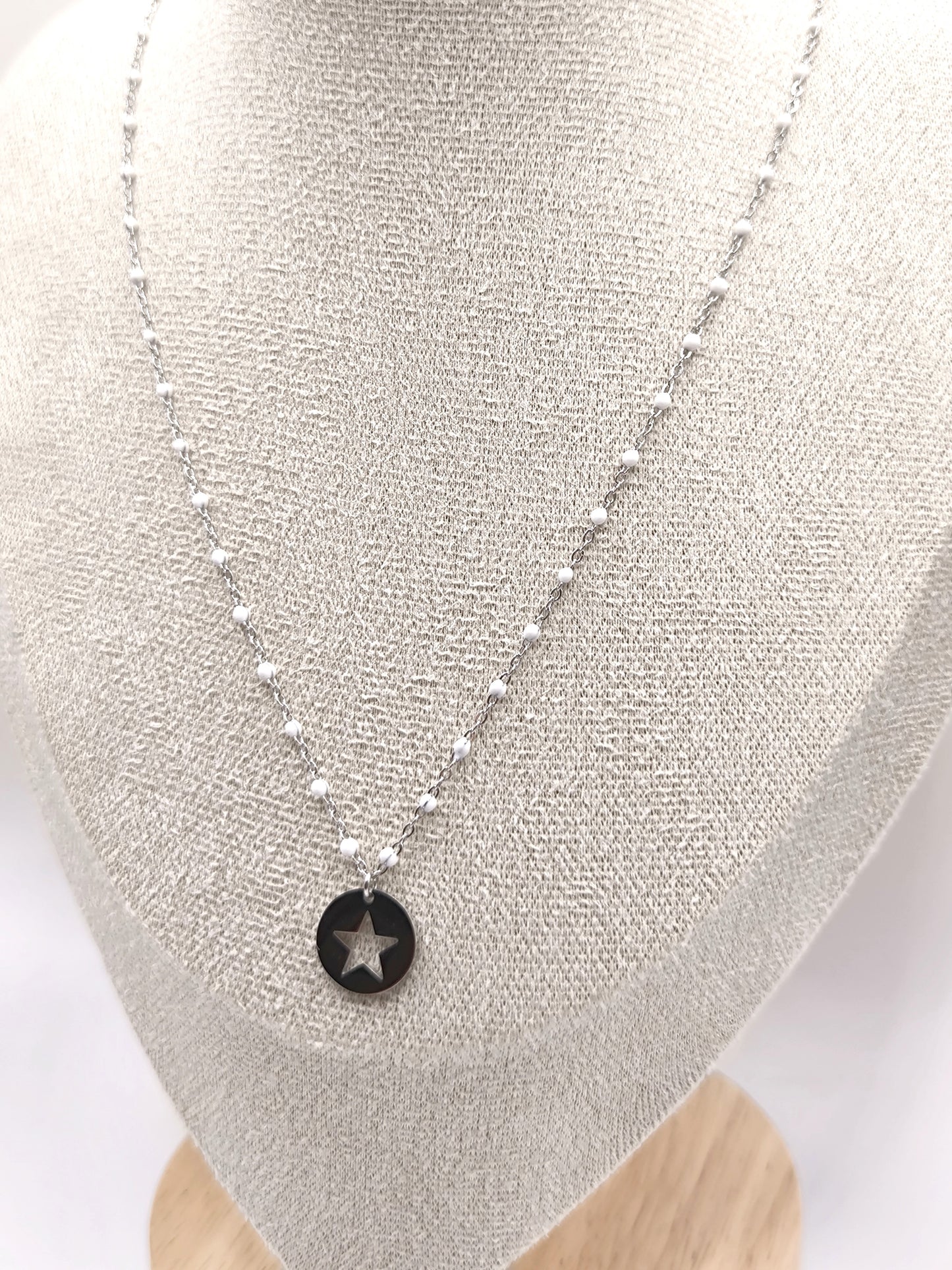 COLLIER PERLA STAR WHITE SILVER