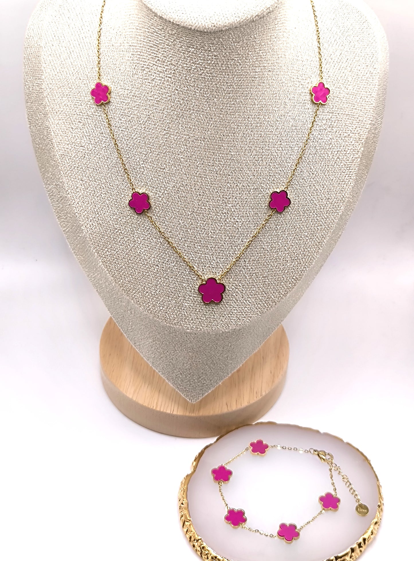 COLLIER TREFLE FUSHIA