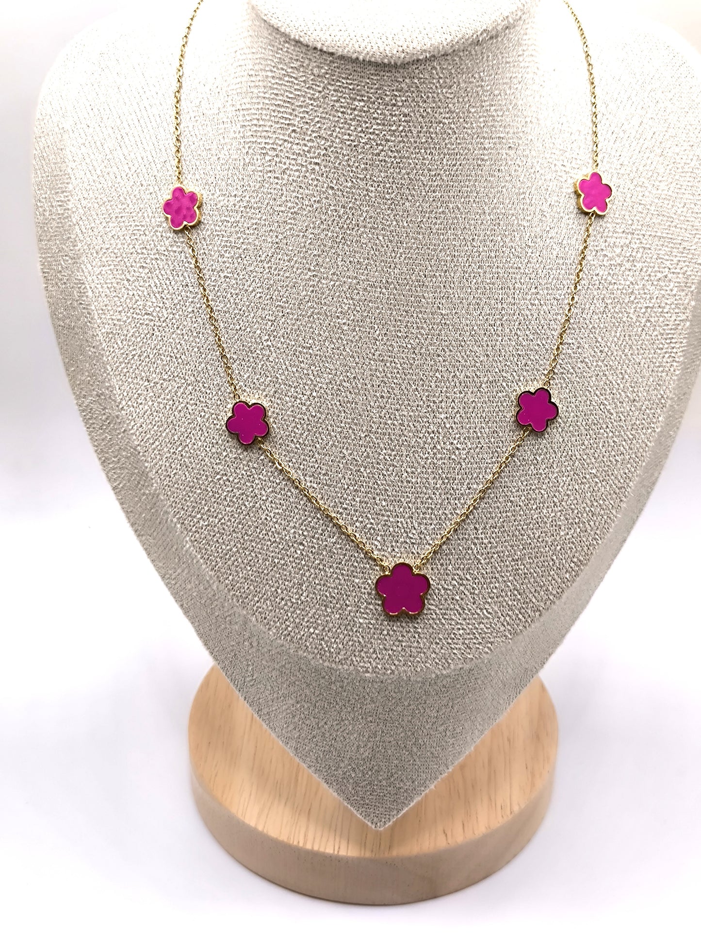 COLLIER TREFLE FUSHIA