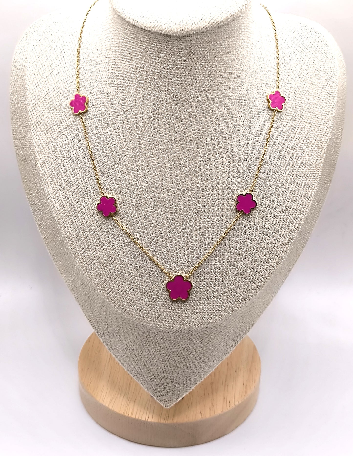 COLLIER TREFLE FUSHIA
