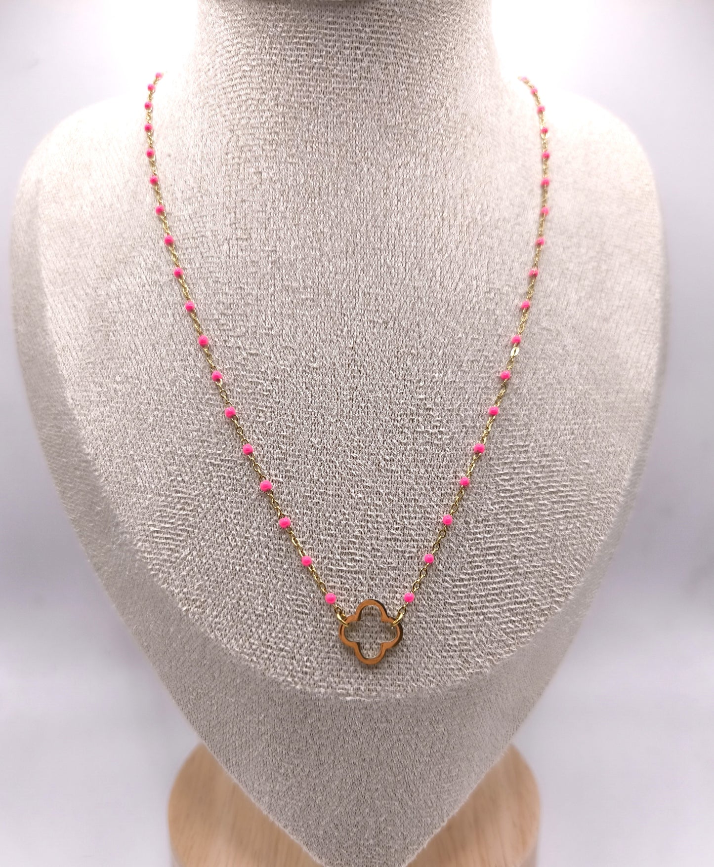 COLLIER PERLA TREFLE FUSHIA GOLD