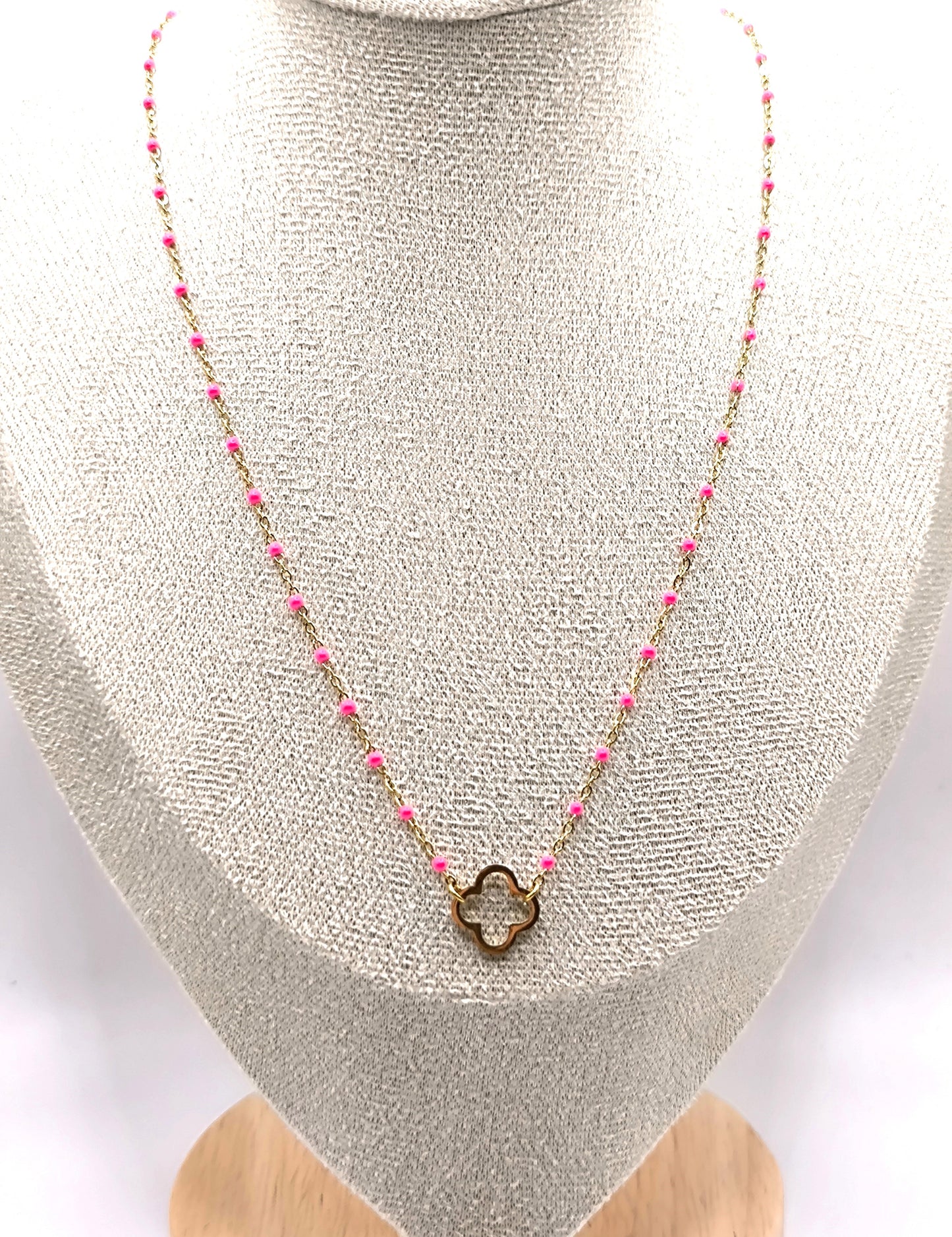 COLLIER PERLA TREFLE FUSHIA GOLD