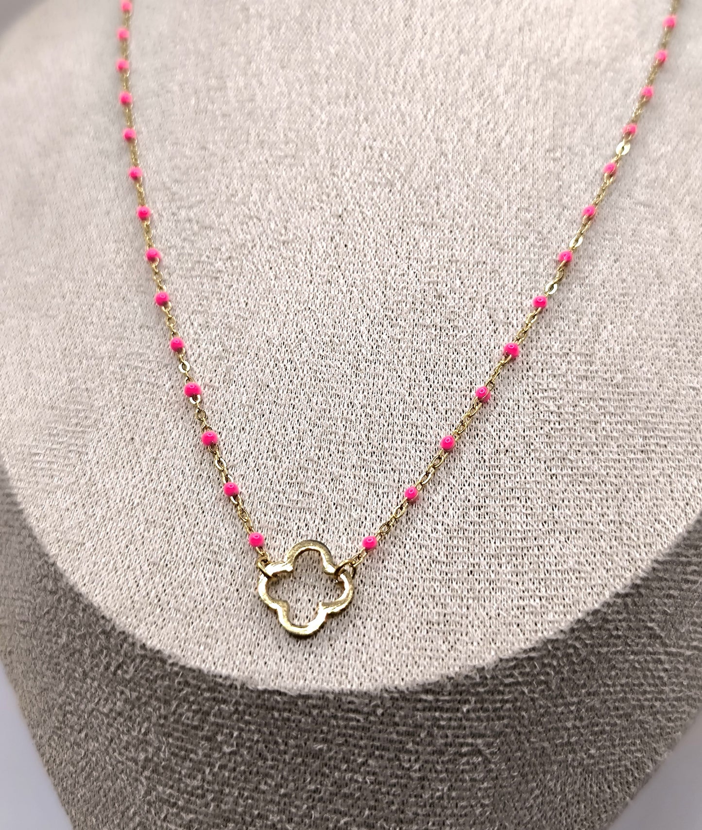 COLLIER PERLA TREFLE FUSHIA GOLD