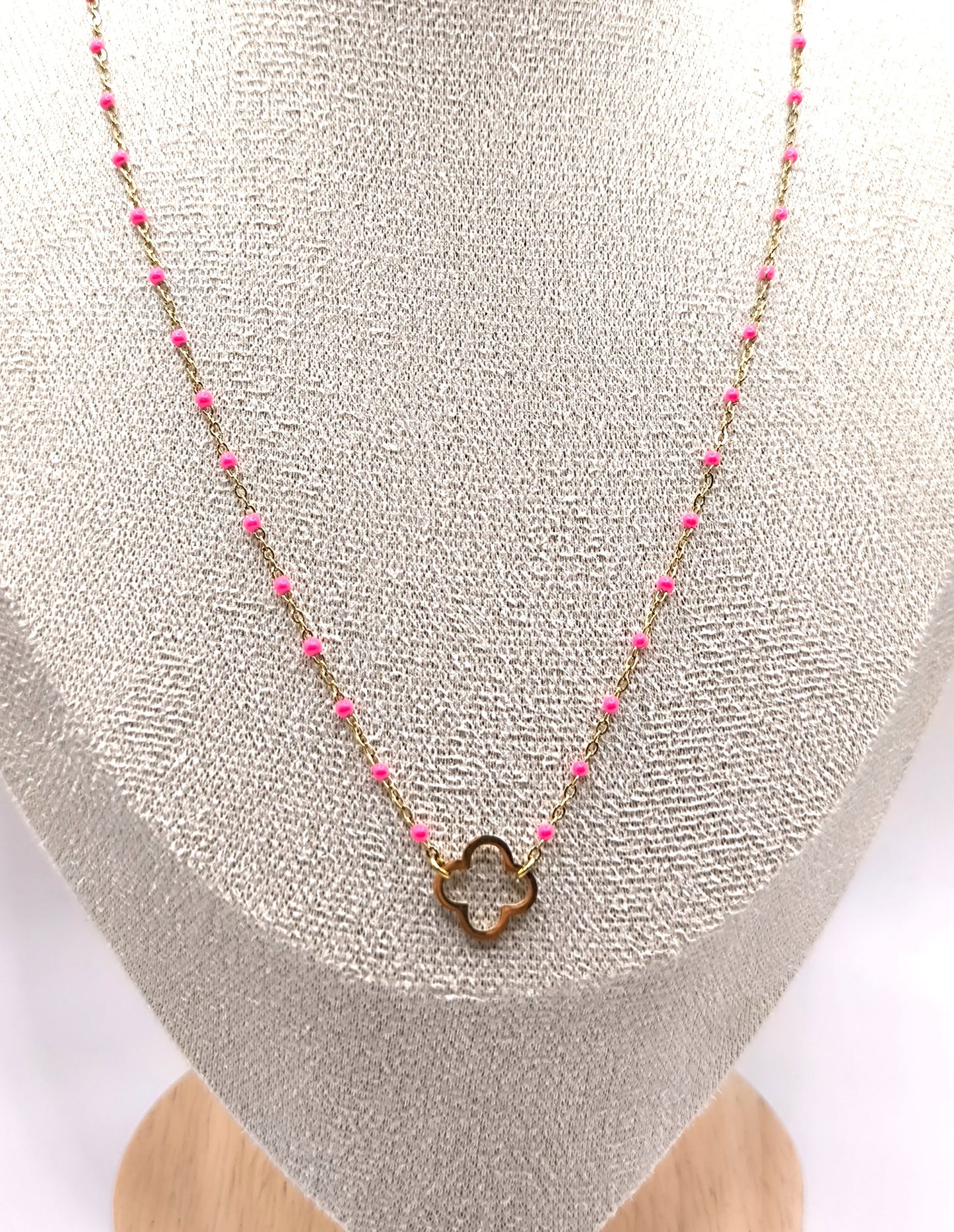 COLLIER PERLA TREFLE FUSHIA GOLD