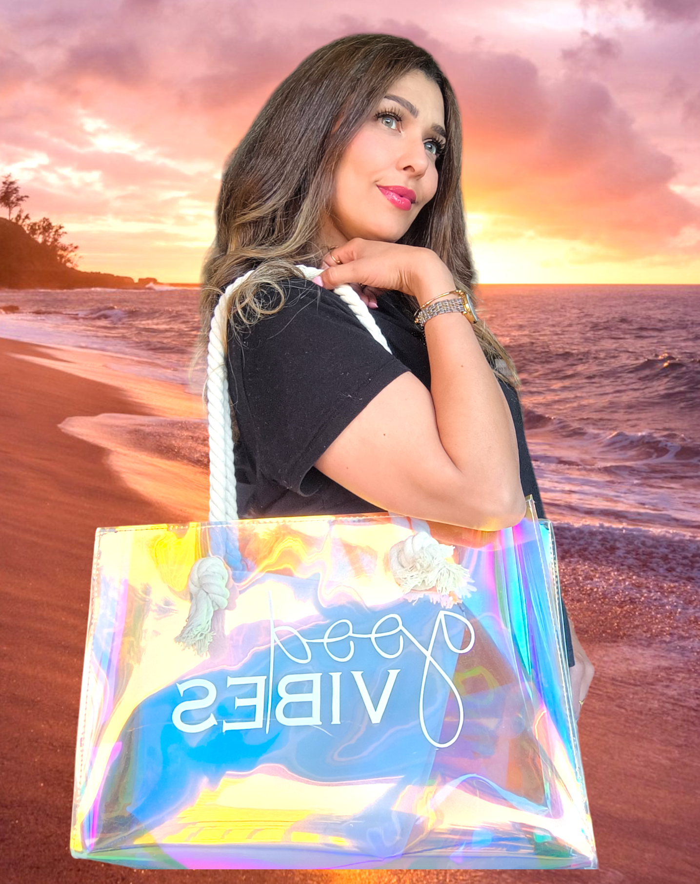 SAC DE PLAGE HOLO "GOOD VIBES"