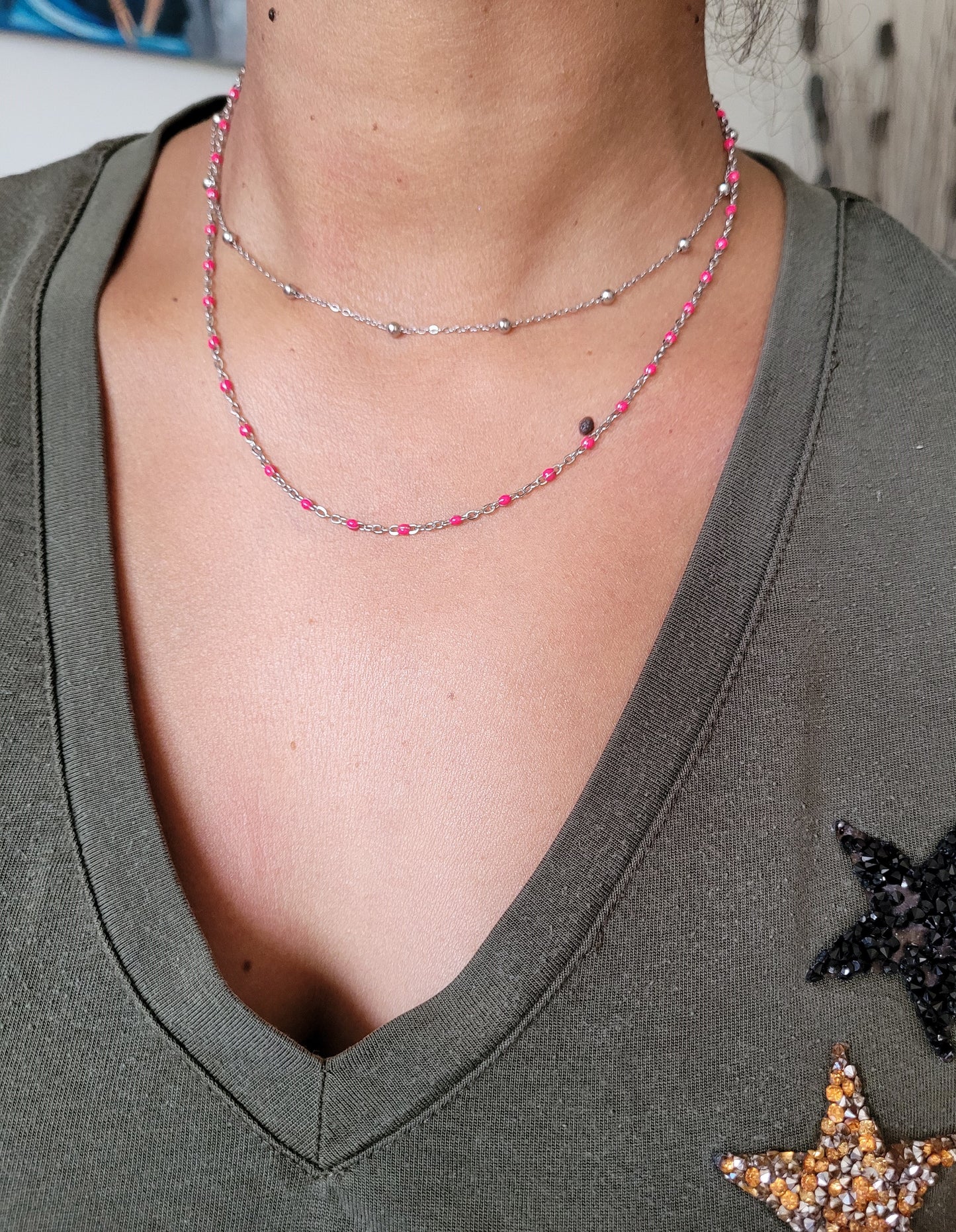 COLLIER PERLA FUSHIA SILVER