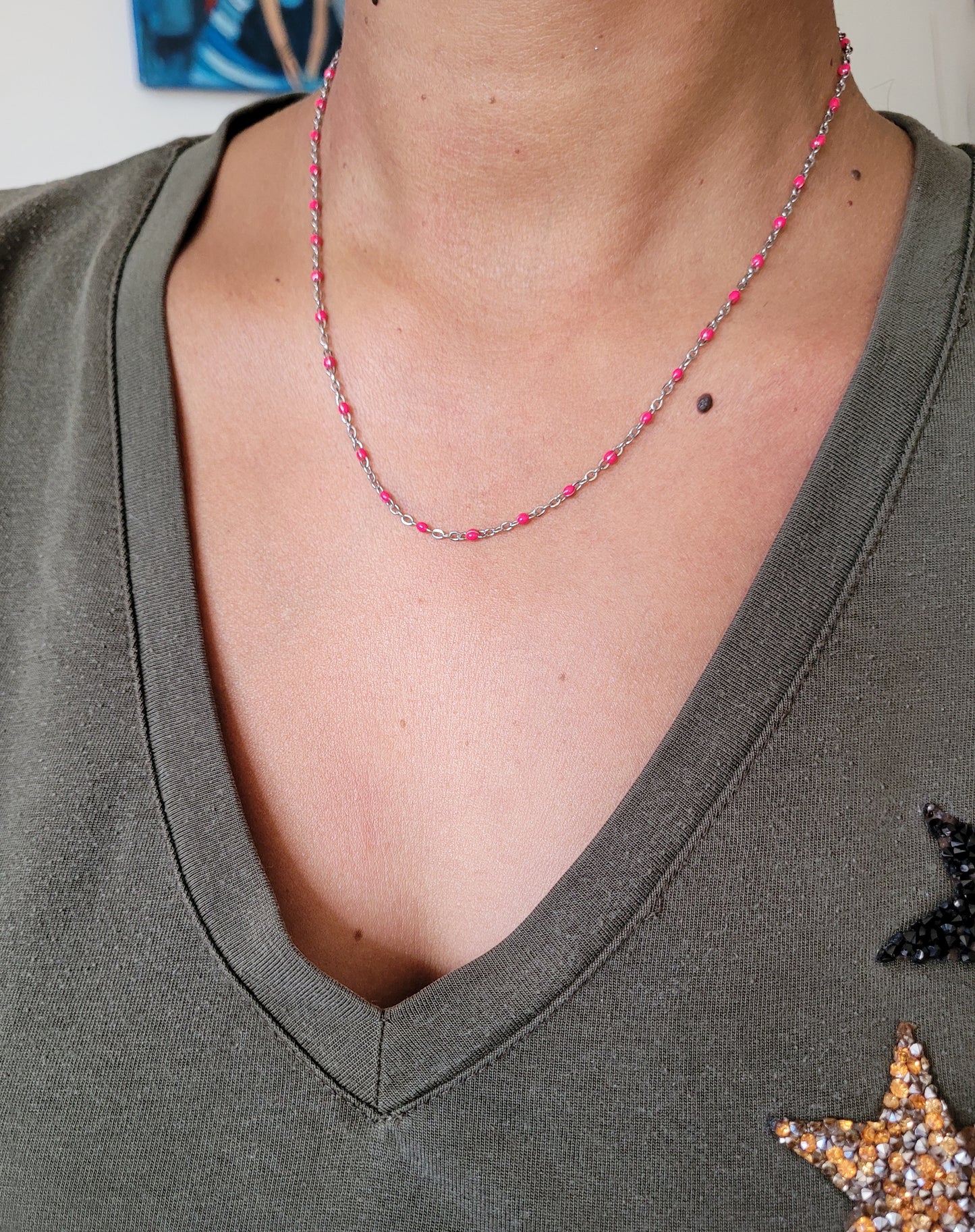 COLLIER PERLA FUSHIA SILVER