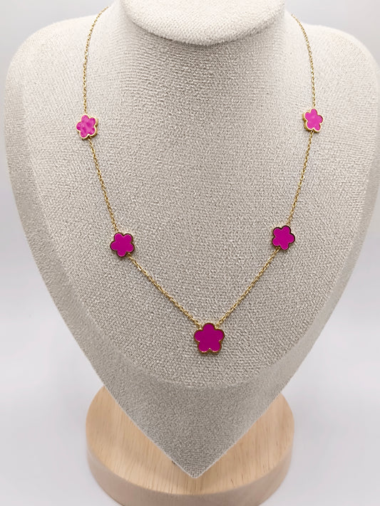 COLLIER TREFLE FUSHIA