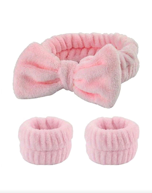 Bandeau cheveux à noeud et poignets rose